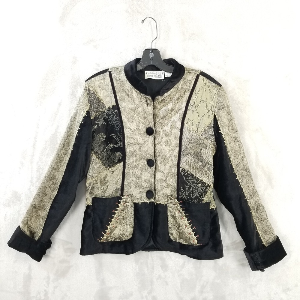Vintage Jacket Women S Velvet Tapestry Jacquard Flip‎ Cuff Lined Artsy Festival